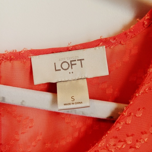 Ann Taylor Loft Pleated Blouse Sheer Orange Small - Picture 6 of 8